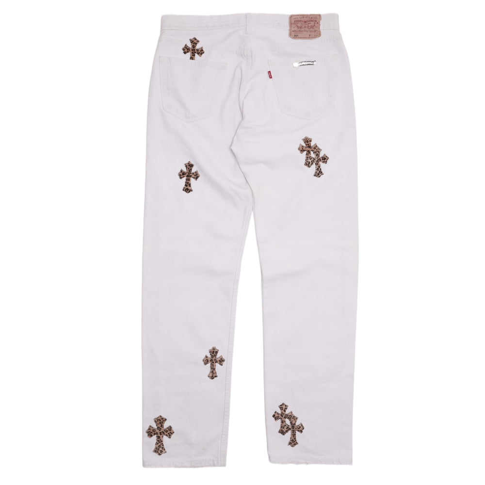 Chrome Hearts 'White Tiffany Cheetah Cross Patch' Levi 517 Jeans
