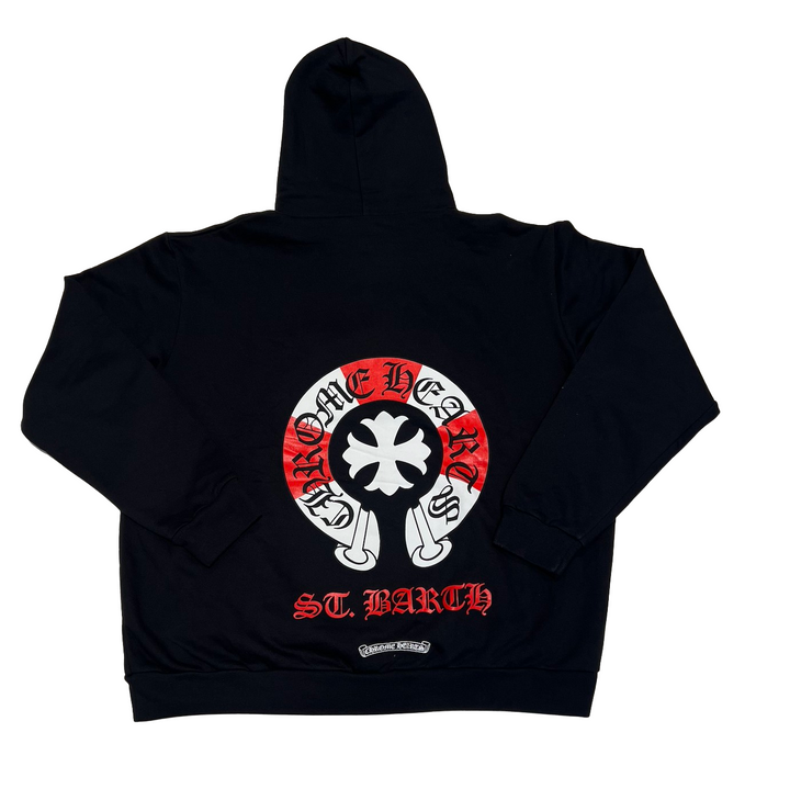 Chrome Hearts 'Red/White Horseshoe' St. Barths Black Hoodie