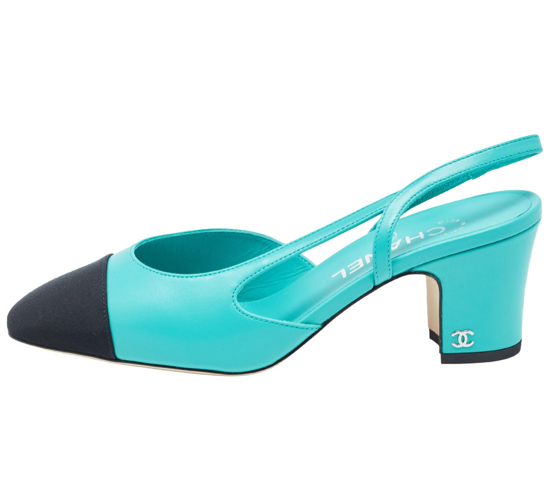 Chanel Gabrielle Slingback Heels Teal 24C