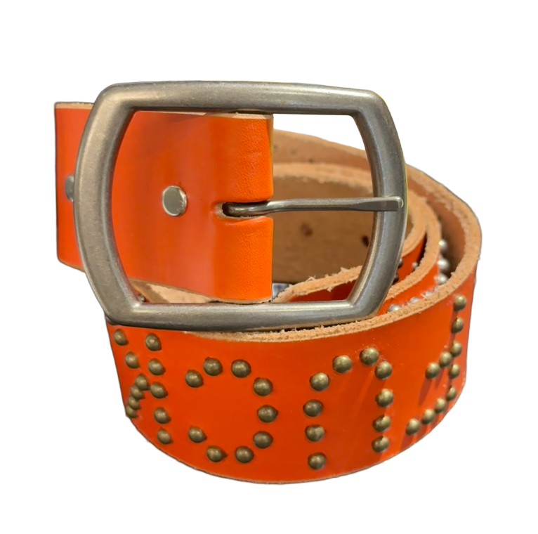 Studded 'Fuck Off Brown Snakeskin' Orange Belt