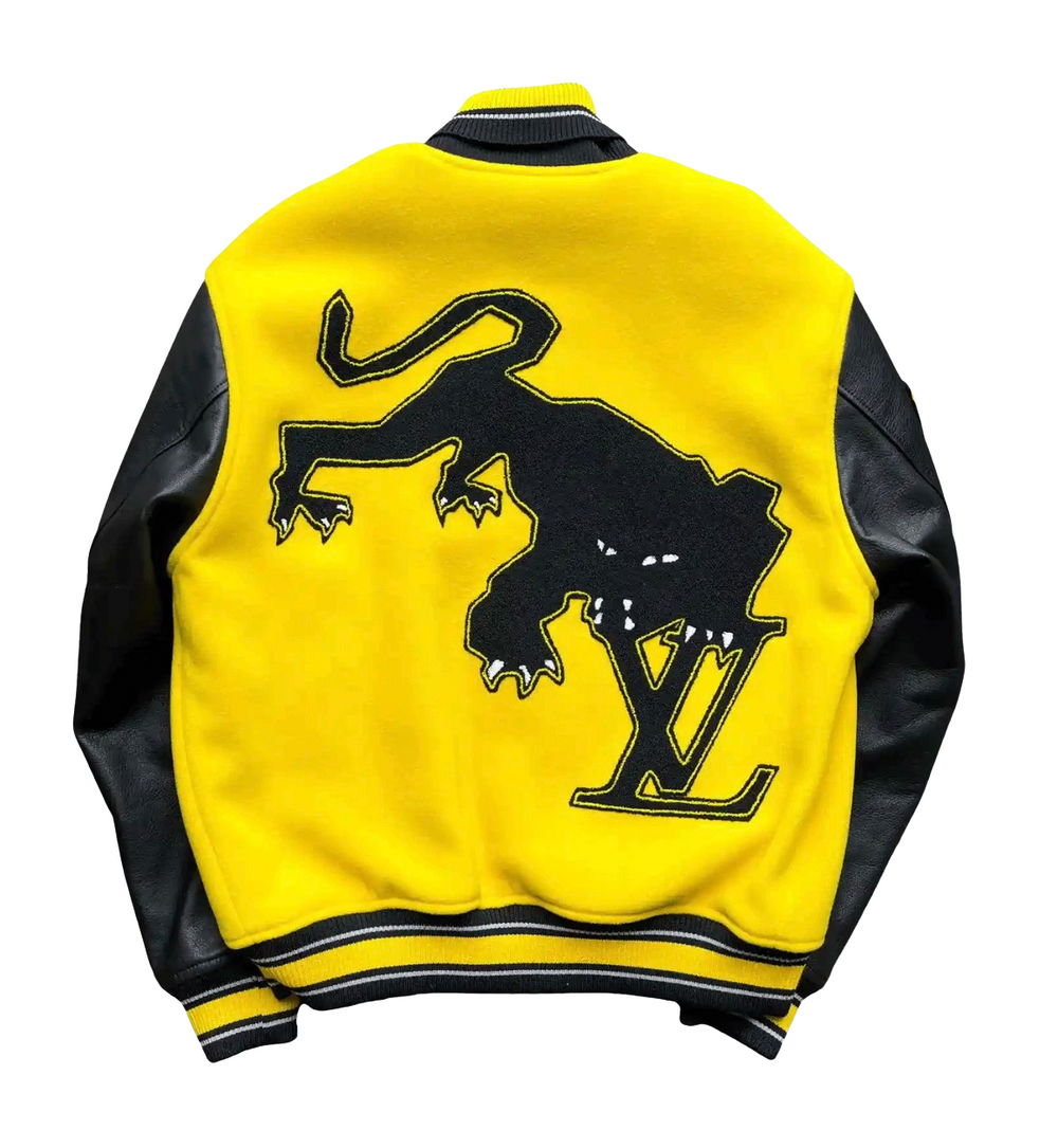 Louis Vuitton Leather Embroidered Black/Yellow Varsity Jacket