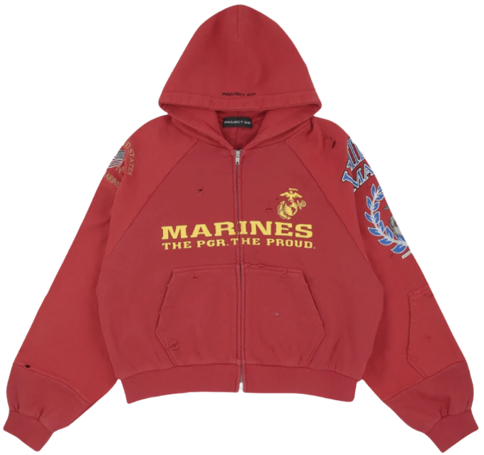 Project G/R Reconstructed Folded 'Red' Zip Hoodie