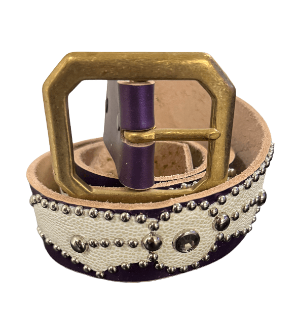 Studded 'White Leather Sun Spider Gem' Purple Belt