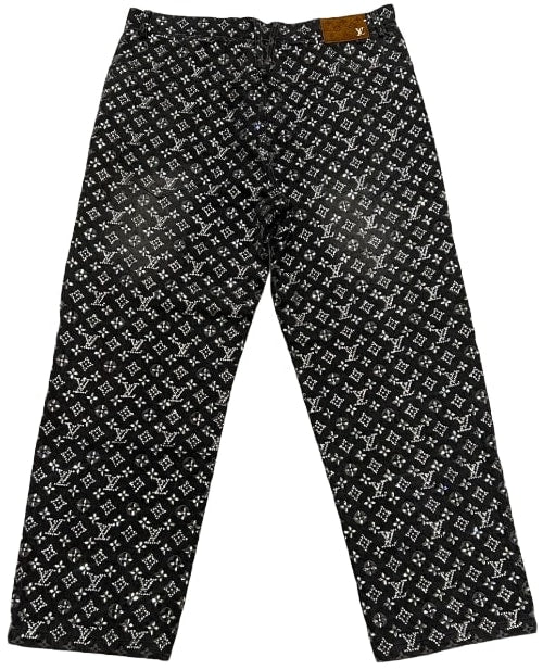 Louis Vuitton Grey Embellished Monogram Raw Edge Denim Jeans