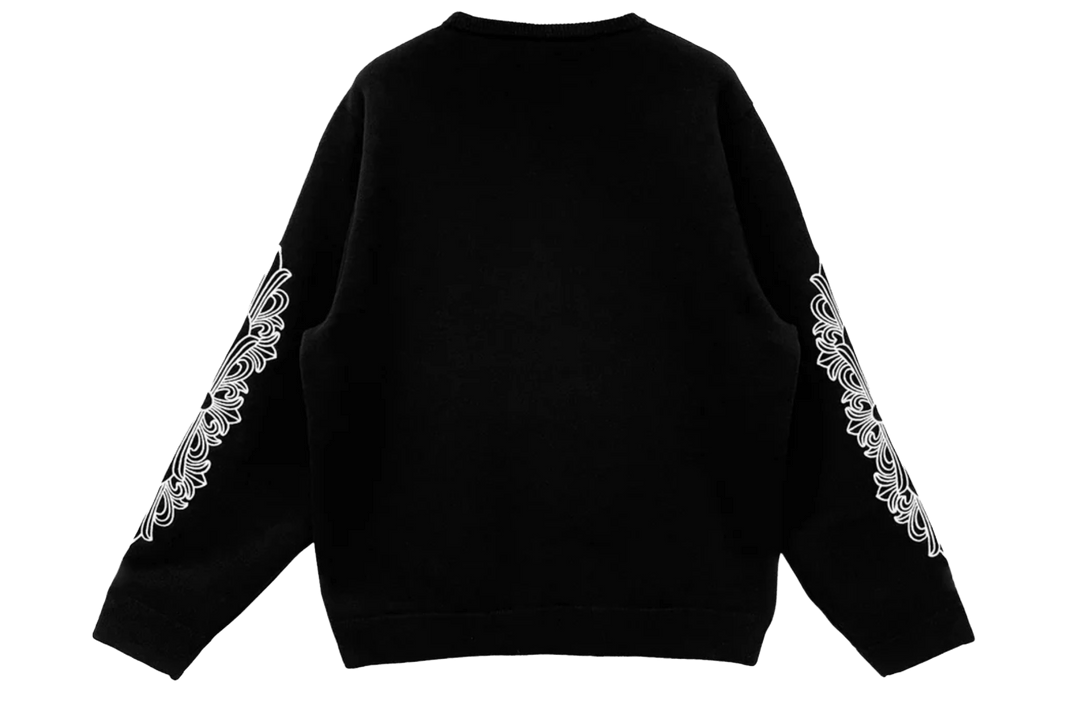 Chrome Hearts Cashmere Embroidered Floral Sleeve Black Sweater