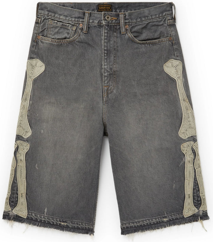 Kapital 'Bone' Black Denim Shorts