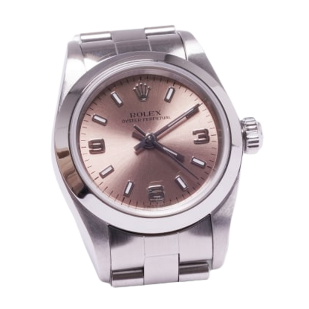 Rolex 'Salmon Dial' 26 Smooth Bezel Steel Oyster Bracelet Ladies Watch 76080