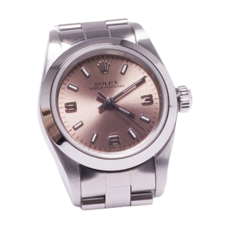 Rolex 'Salmon Dial' 26 Smooth Bezel Steel Oyster Bracelet Ladies Watch 76080