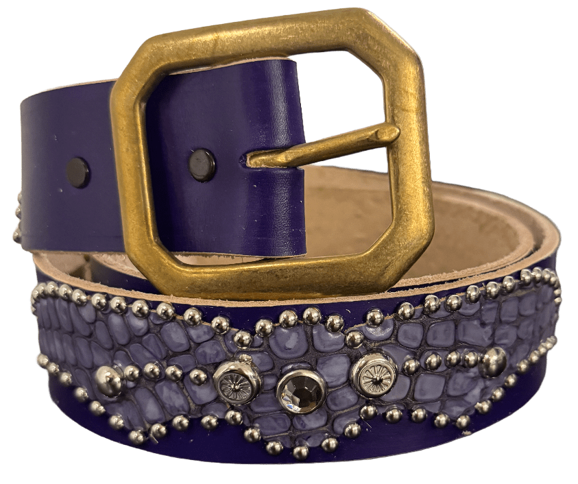 Studded 'Purple Scale' Spider Gem Purple Leather Belt