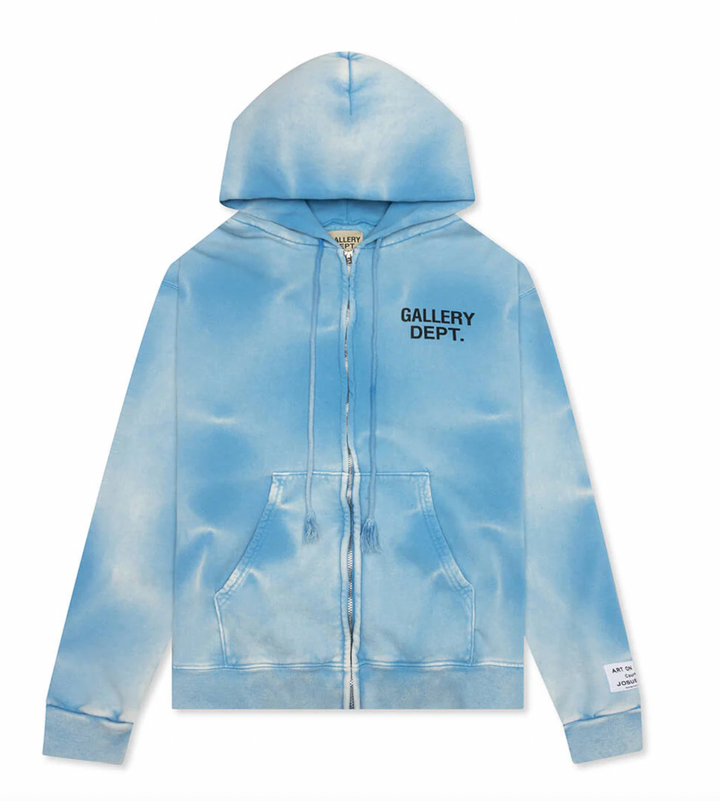 Gallery Dept 'Sunfaded Blue' English Logo Zip Up Hoodie