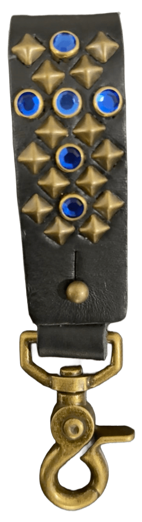 Studded Leather Keychain 'Royal Blue/Brass Gold'