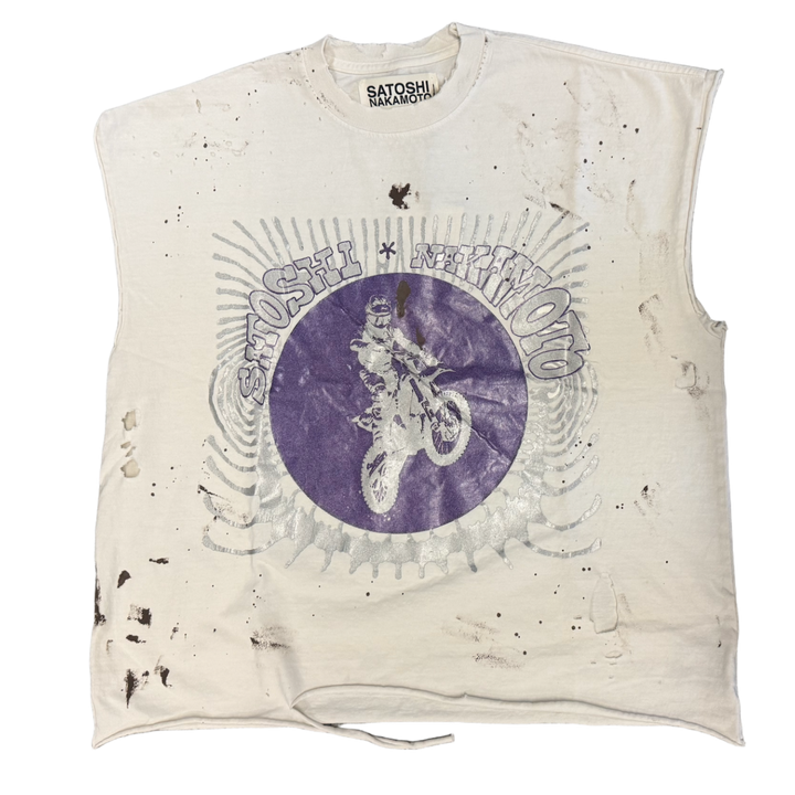Satoshi Nakamoto 'Globe of Death' Vintage White Cutoff Tee