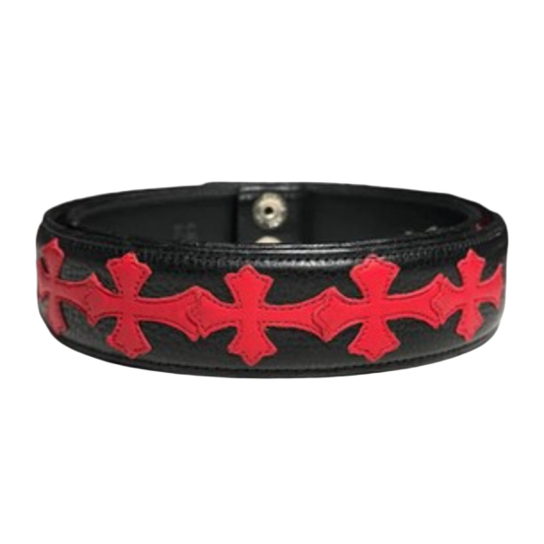 Chrome Hearts 'Red' Leather Cross Patch Cemetery Belt Strap