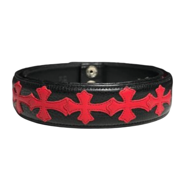 Chrome Hearts 'Red' Leather Cross Patch Cemetery Belt Strap