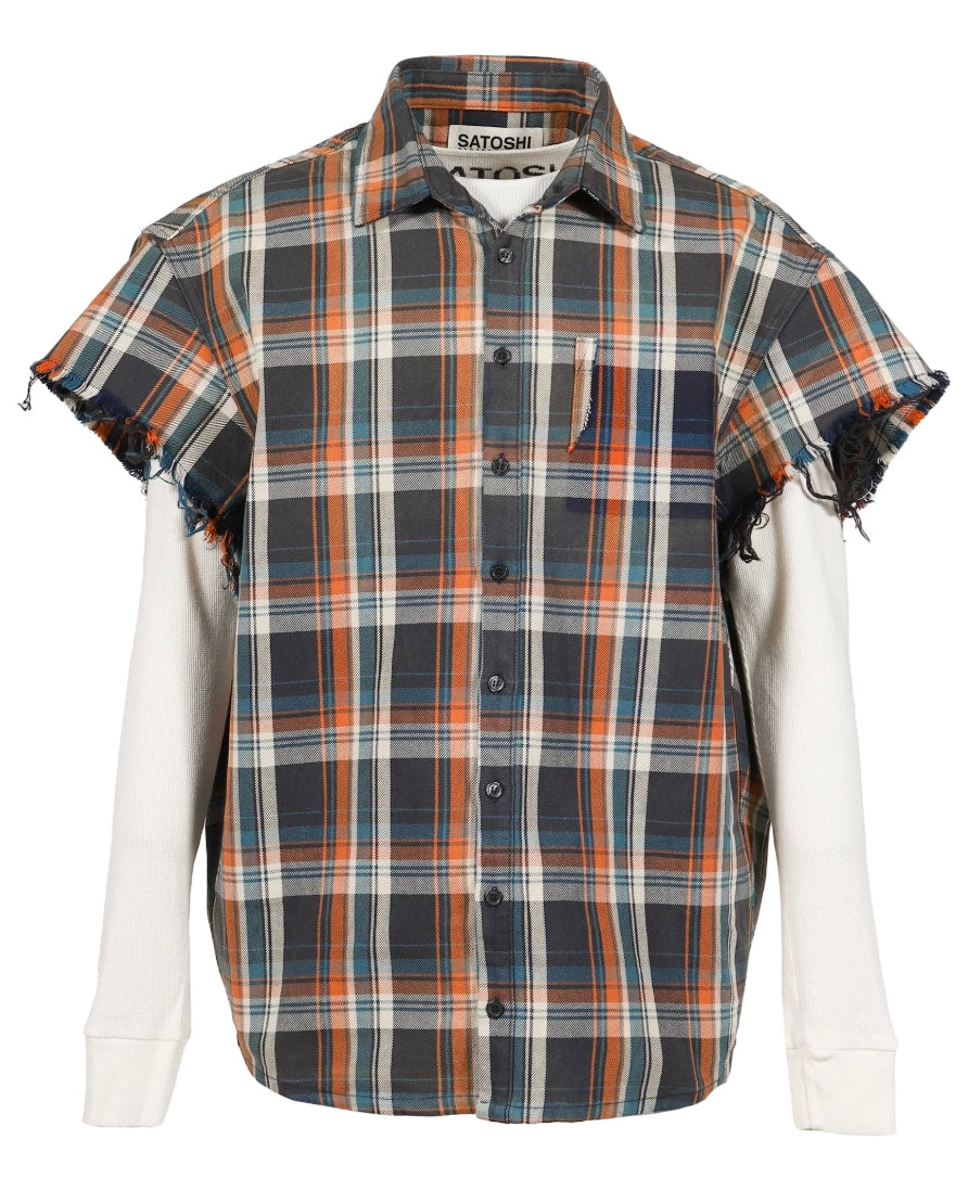 Satoshi Nakamoto 'Bender' Blue/Orange Cutoff Flannel