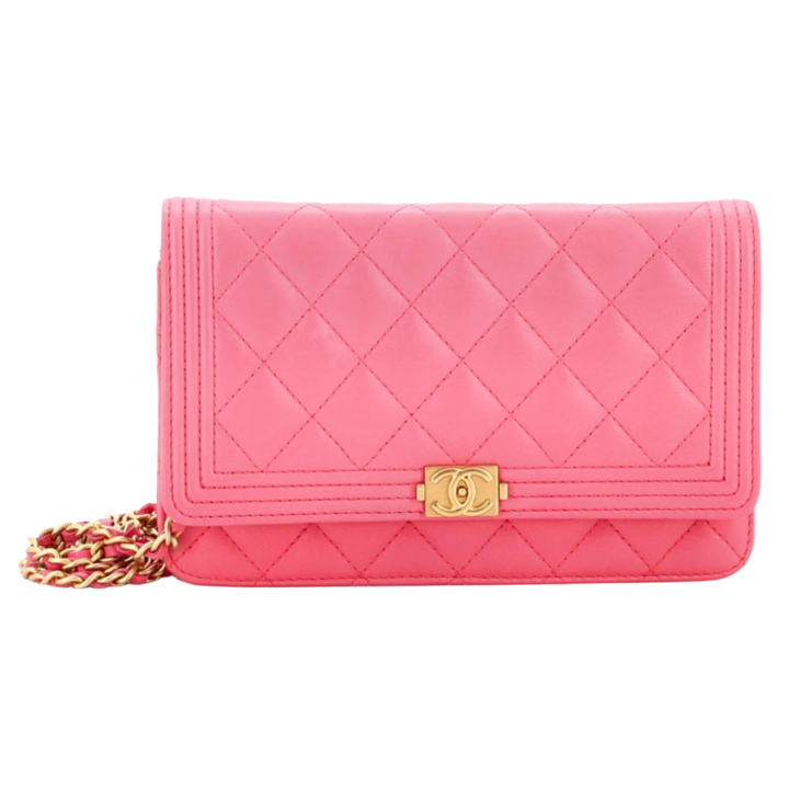 Chanel 'Boy Wallet on Chain' Quilted Lambskin Light Pink