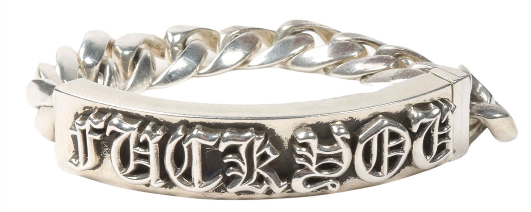 Chrome Hearts 'Fuck You' Silver Cuban Link ID Bracelet