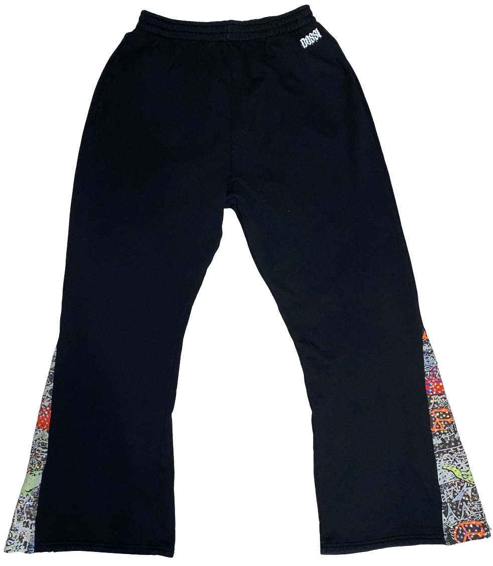 Bossi 'Graphic' Rhinestone Black Flare Sweatpants