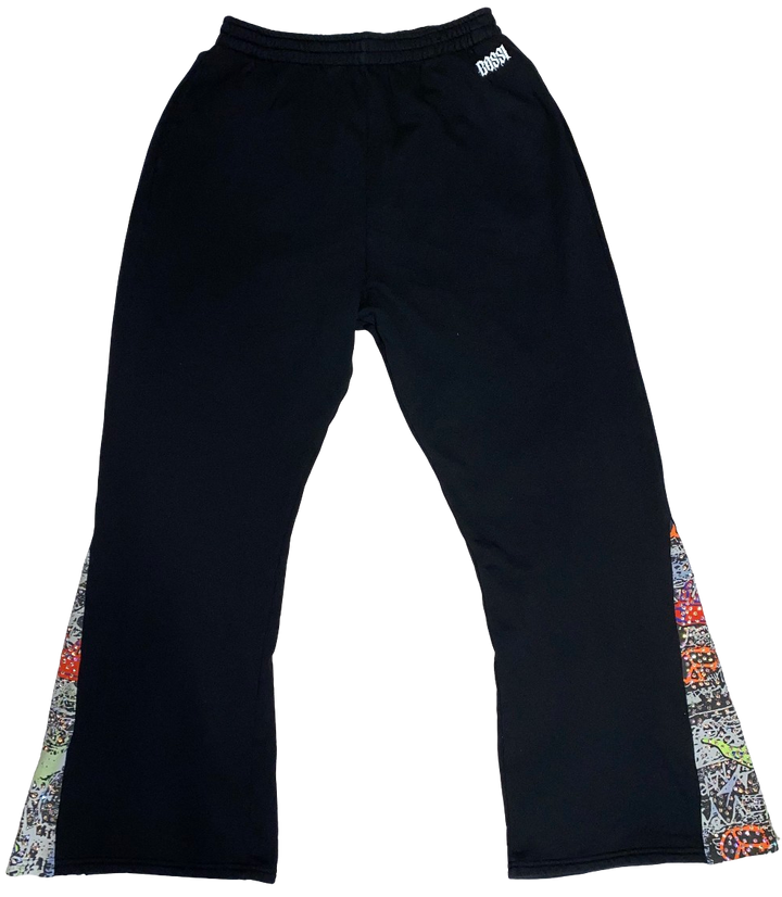 Bossi 'Graphic' Rhinestone Black Flare Sweatpants