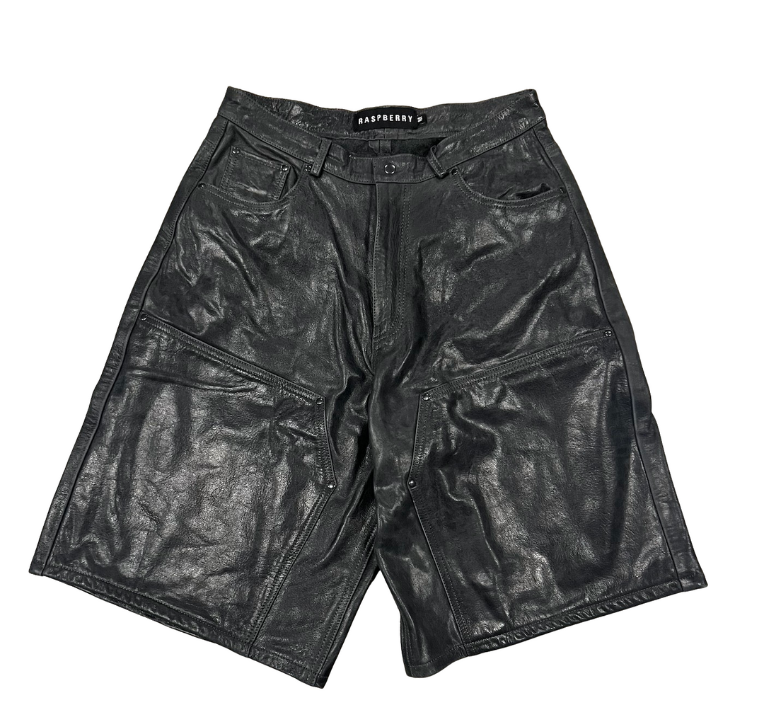Gold+Vintage Gallery Raspberry Hills 'Black' Leather Shorts
