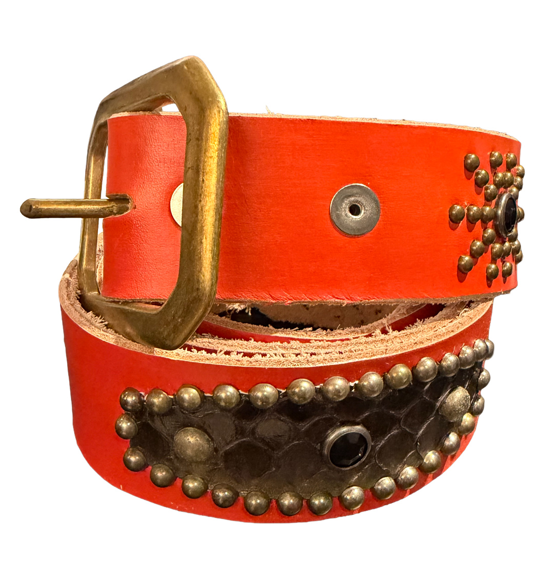 Studded 'Brown Gradient Snakeskin Sun Gem' Orange Belt