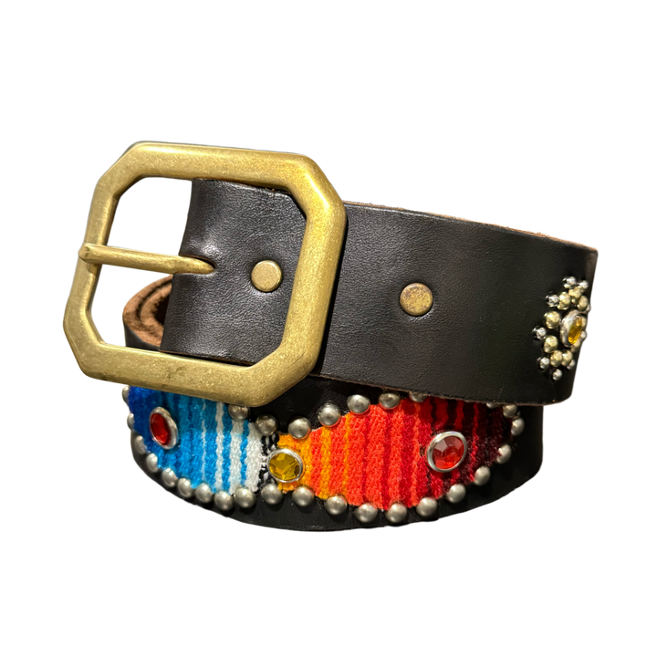 Studded 'Blanket Pattern' Black Leather Belt