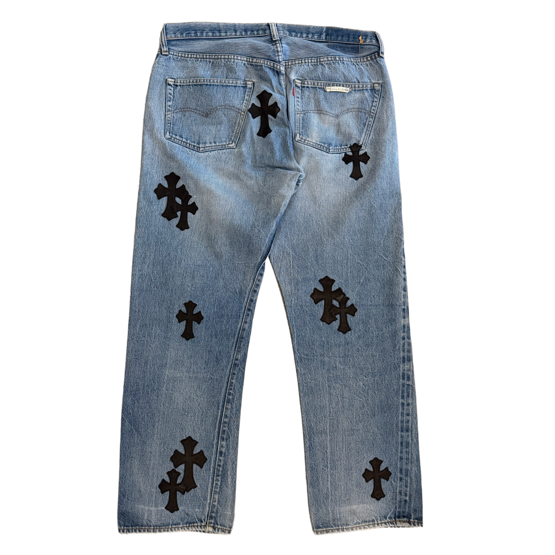Chrome Hearts '20 Black Patch' Light Blue Wash Jeans