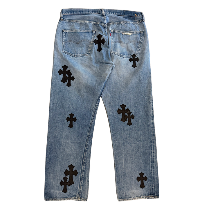 Chrome Hearts '20 Black Patch' Light Blue Wash Jeans