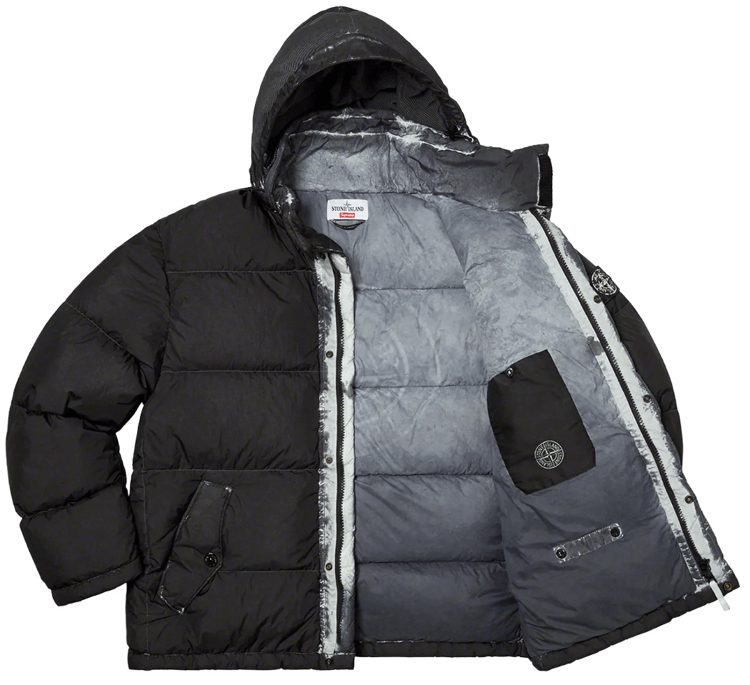 Supreme Stone Island Painted Camo Crinkle Down Jacket Black