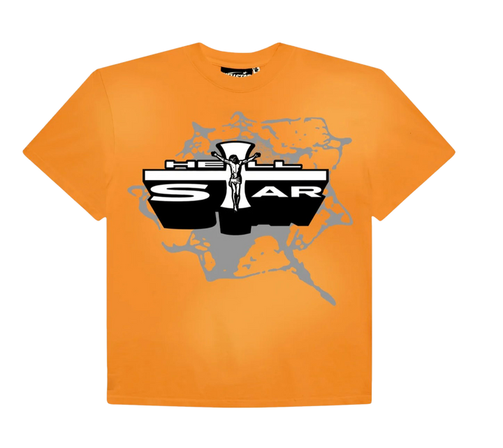 Hellstar 'Jesus Emblem' Orange Grey Tee