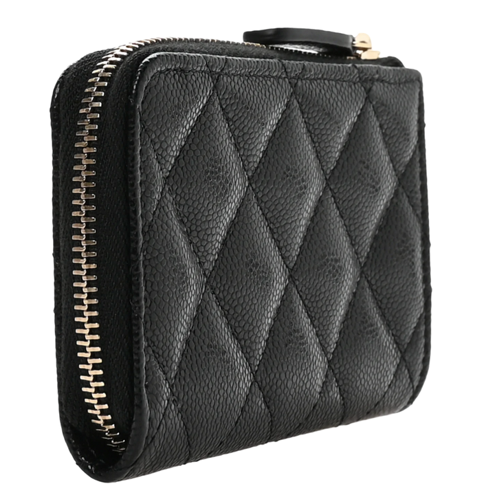 Chanel 26S 'Quilted Caviar Leather' Zipped Cardholder Keychain