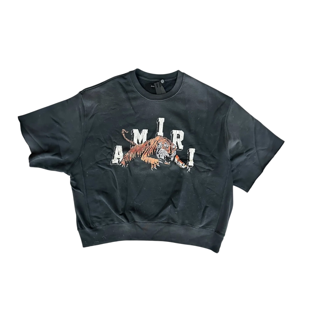 Amiri 'Tiger' Black Cutoff Crewneck Tee