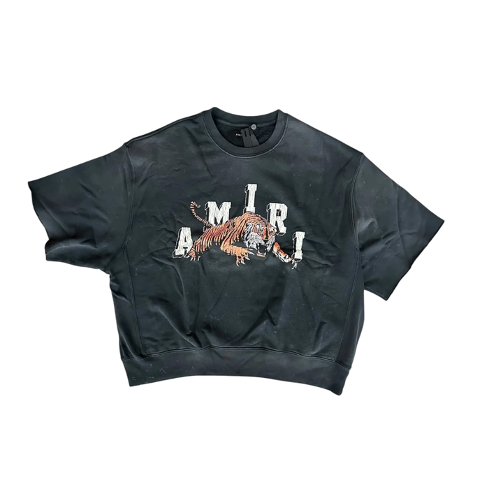 Amiri 'Tiger' Black Cutoff Crewneck Tee
