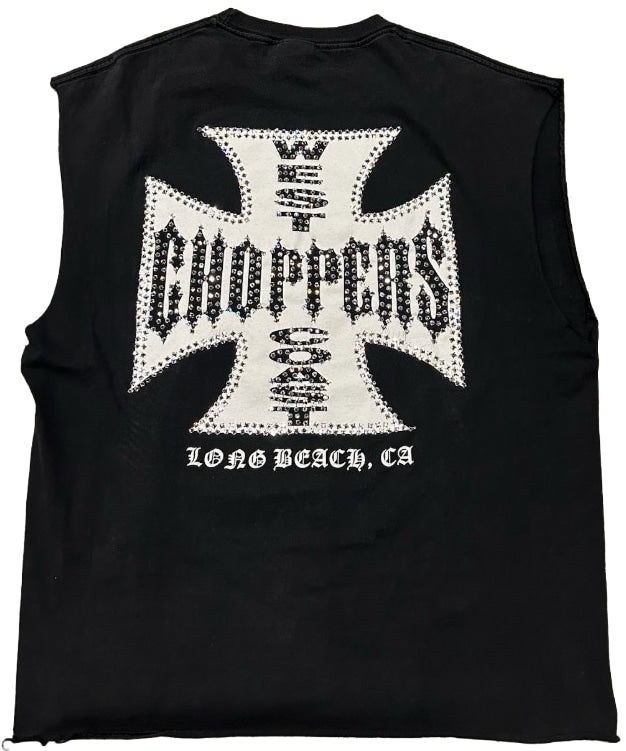 West Coast Choppers 'Long Beach Choppers' Rhinestone Vintage Cutoff Tee