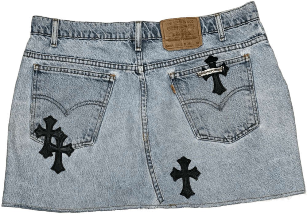 Chrome Hearts '10 Patch' Light Blue Jean Skirt