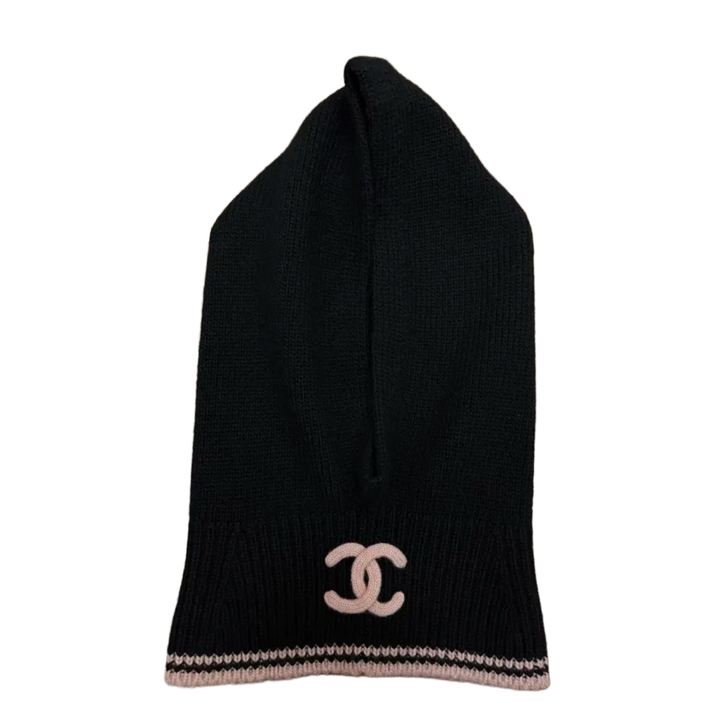 Chanel Black/Pink Cashmere & Silk CC Balaclava