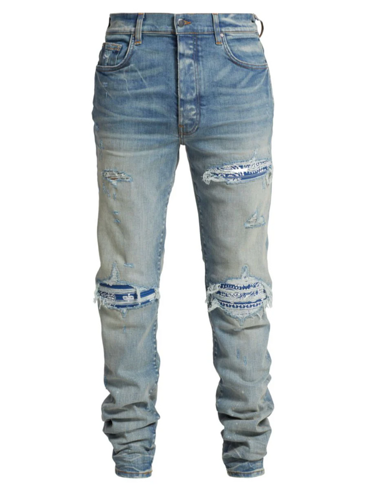 Amiri 'Blue Paisley' Light Thrashed Jeans