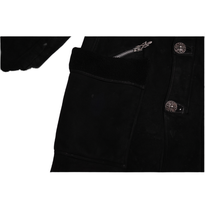 Chrome Hearts 'Suede Nubuk Leather' Zip Up Button Shearling Jacket