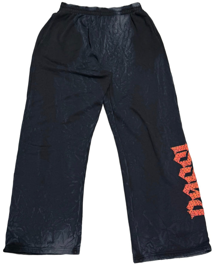 Bossi 'Black and Orange' Washed Black Rhinestone Sweatpants