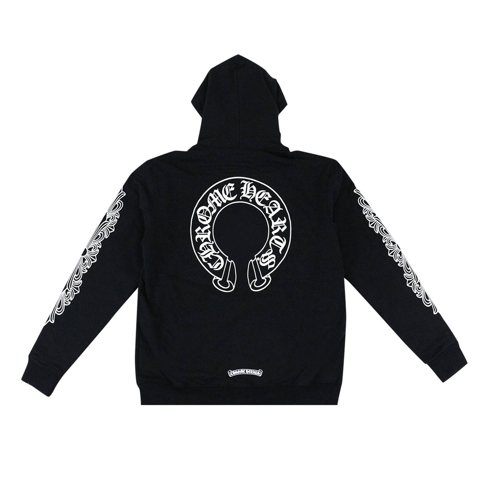 Chrome Hearts 'Classic Horseshoe' Floral Sleeve Zip Up Hoodie