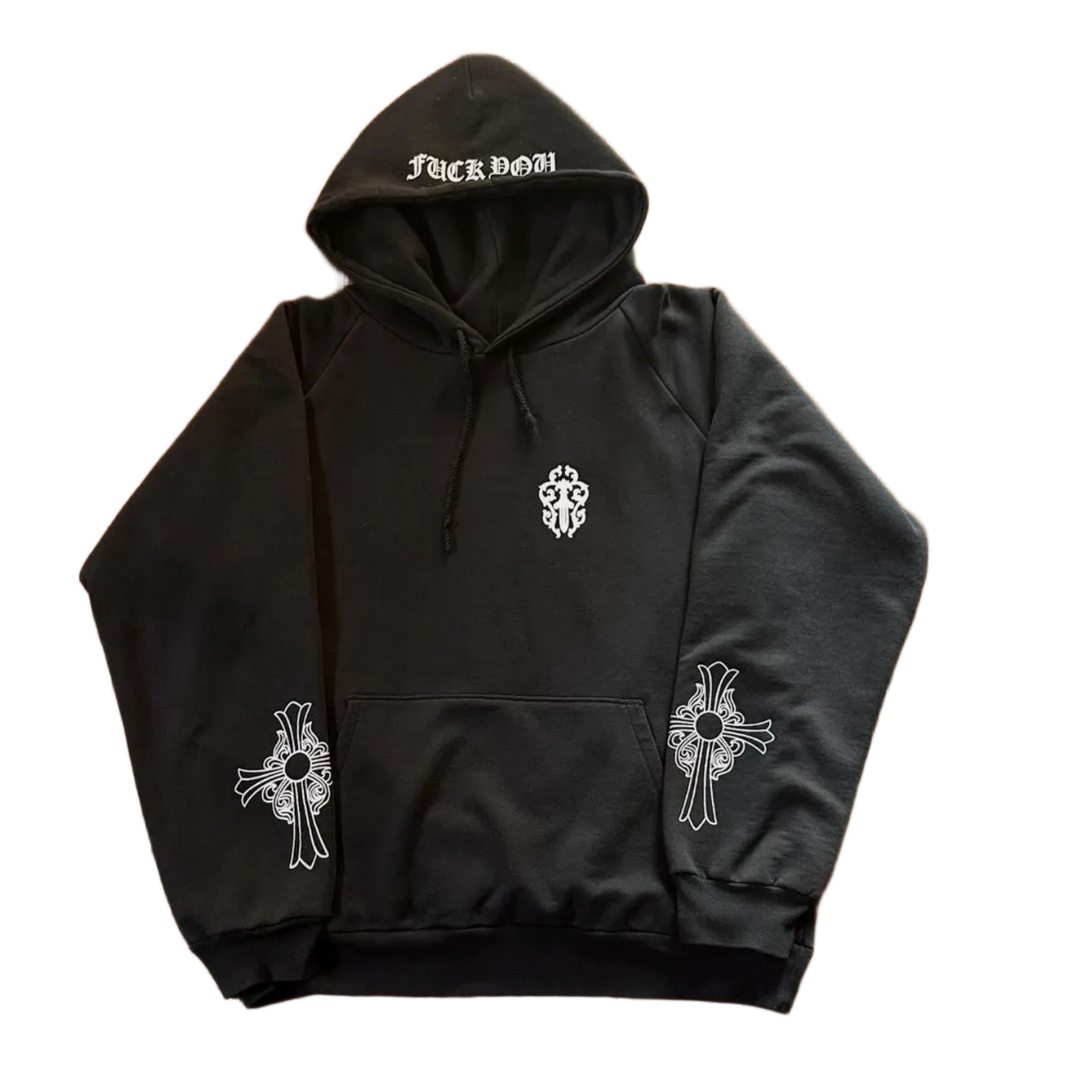 Chrome Hearts Vintage 'Vine Dagger Fuck You' Thermal Lined Cross Sleeve Black Hoodie
