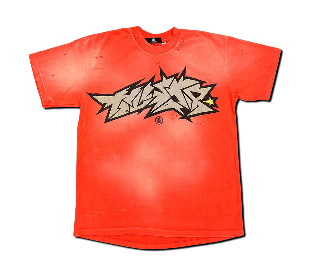 Hellstar Cracked Logo Distressed Tee 'Red'