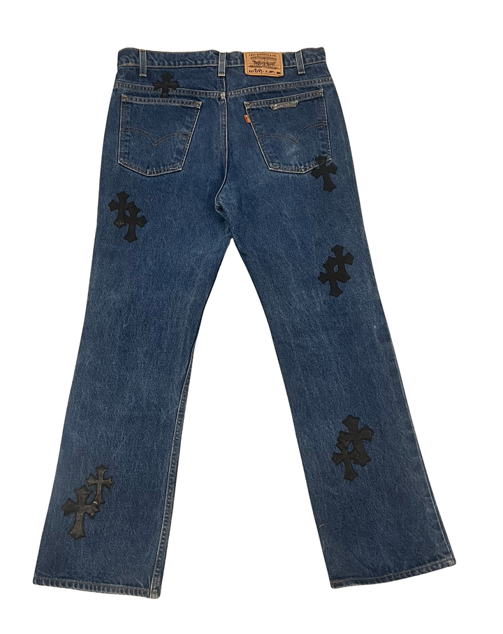 Chrome Hearts '20 Black Leather Patch' Dark Blue Jeans