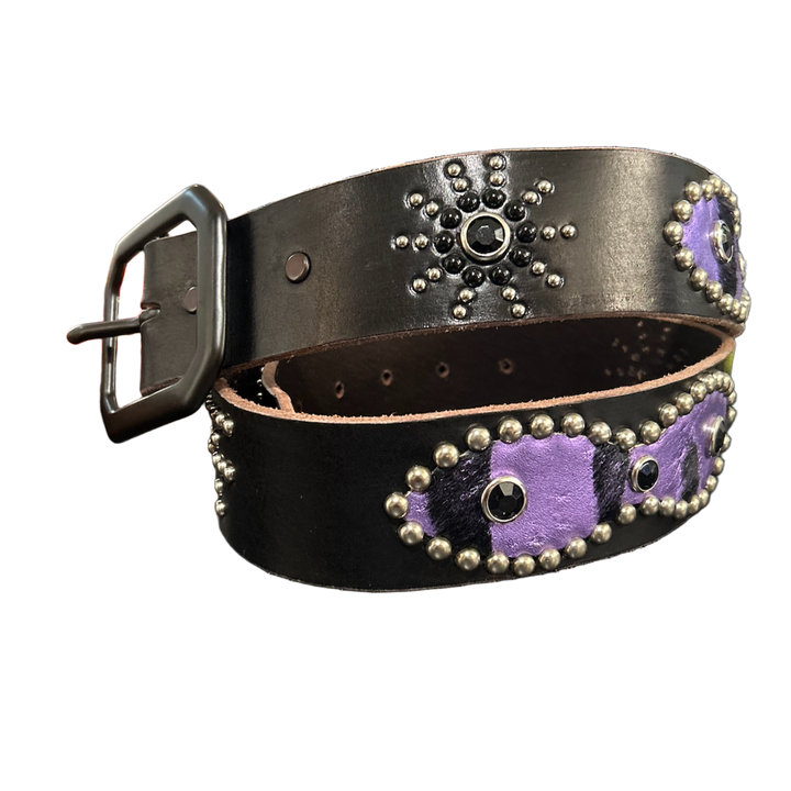 Studded 'Purple Hair' Black Fuck Off Leather Belt