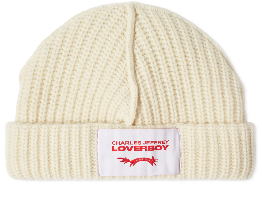 Charles Jefferey Loverboy 'Label' Off White Beanie