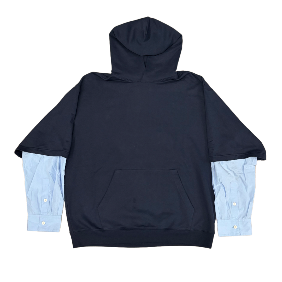 Marni 'Hybrid Layered Half-Sleeve Navy Hoodie & Light Blue Button-up Sleeve' Pull Over