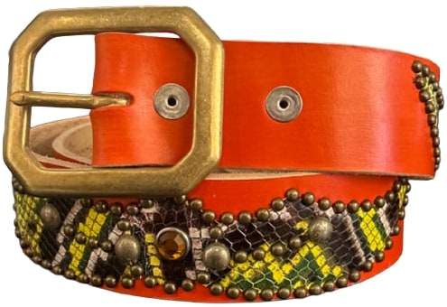 Studded 'Orange Gem Yellow/Green Snakeskin' Orange Belt