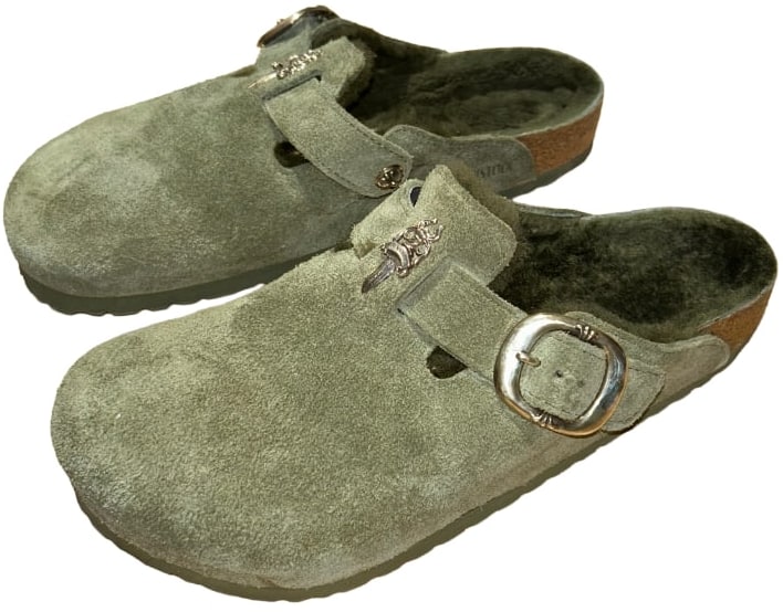 Chrome Hearts 'Dagger 'Moss Green Sherlings Birkenstock Sandals