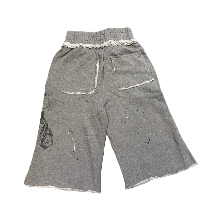 Saint Vanity 'Black Badgers' Distressed Long Sweat Shorts