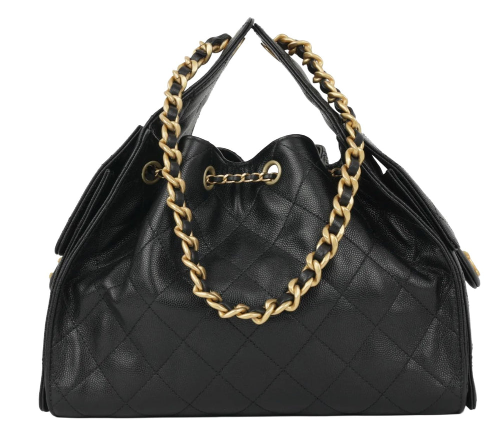 Chanel 'Black Qulited Caviar' 25 Mini Gold Hardware Handbag